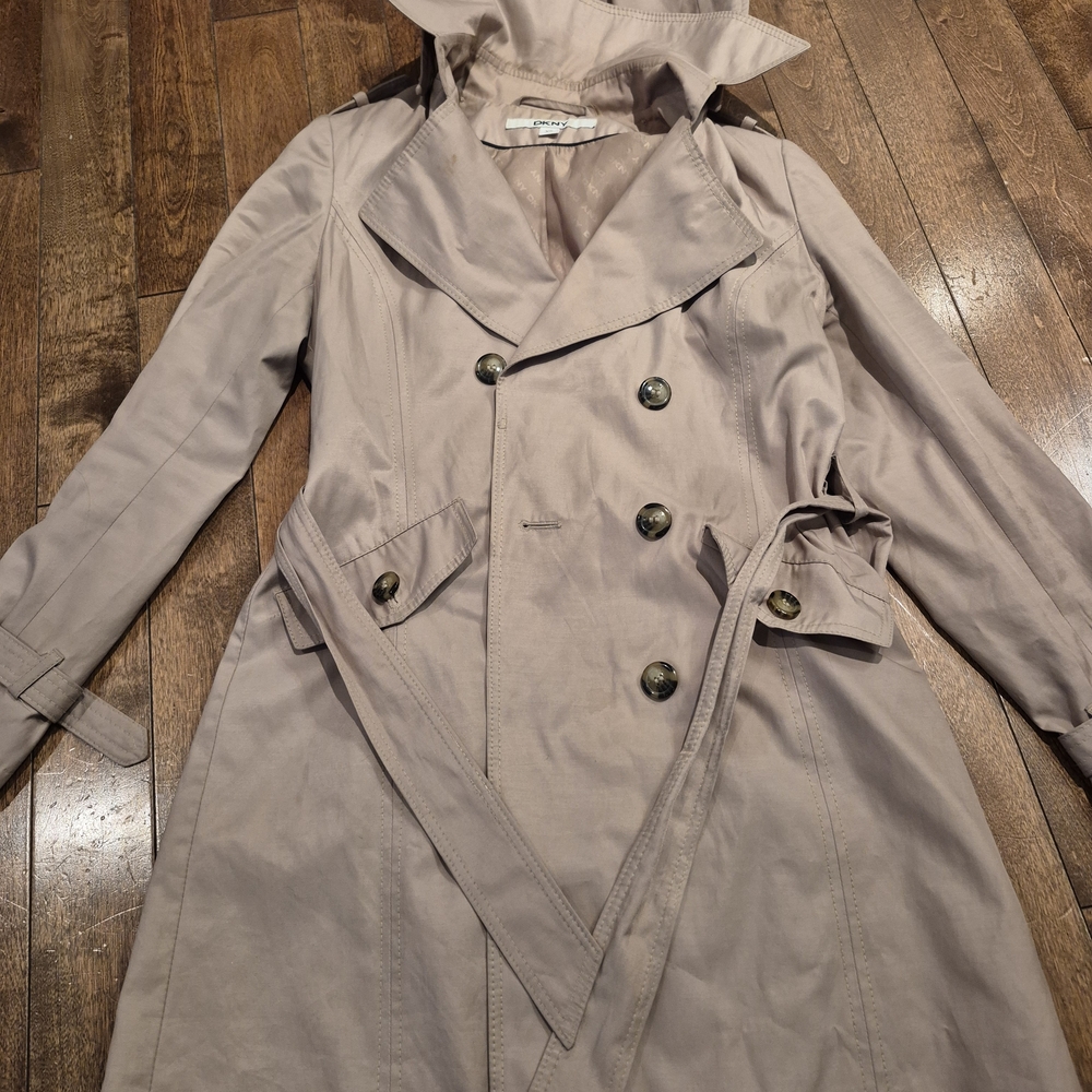 DKNY Light Beige Double-Breasted Trench Coat